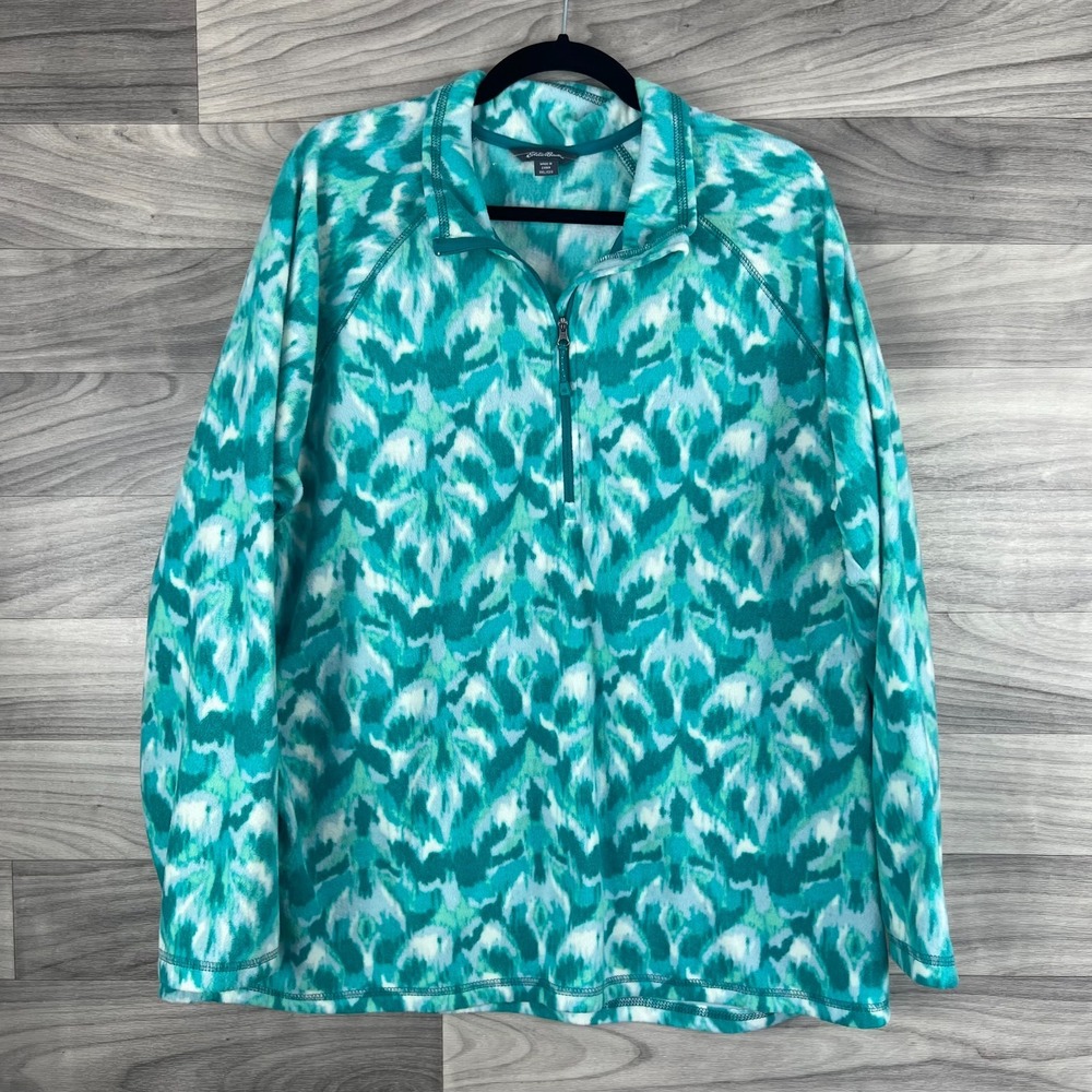 Eddie Bauer 1/4 Zip Sweater Womens 2XL Blue Tie Dye‎ Long Sleeve Pullover Jacket